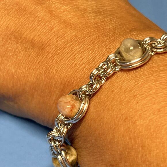 Handmade Chain Maille Bracelet With Gemstones And Sterling Silver  Clasp 7" - Picture 2 of 6